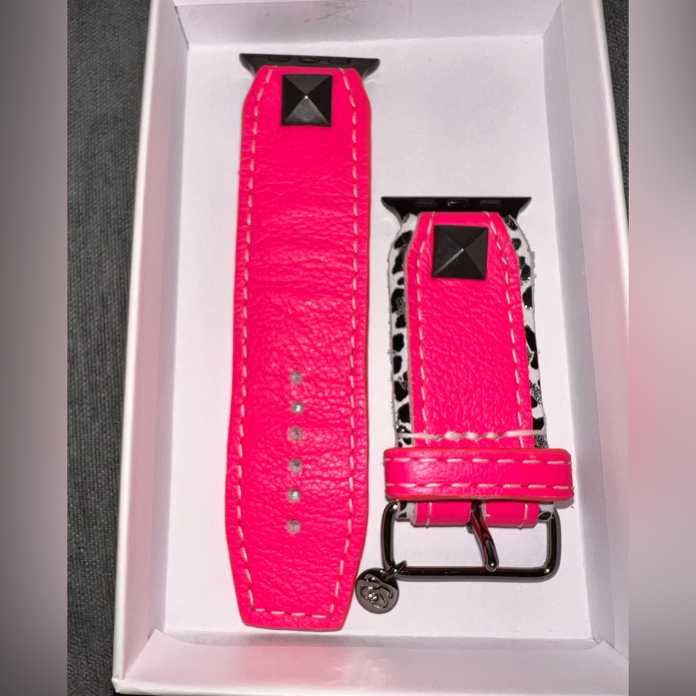 Neon pink leather Apple Watch band
